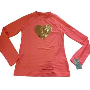 Cat & Jack Flip Sequin Heart Rash Guard Kids XL 14/16 Coral NWT